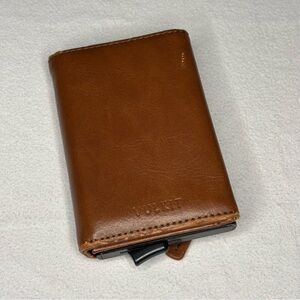 Vulkit Cognac Pop-up Wallet With Magnetic Closure, Zip Coin Holder,& Bill Holder